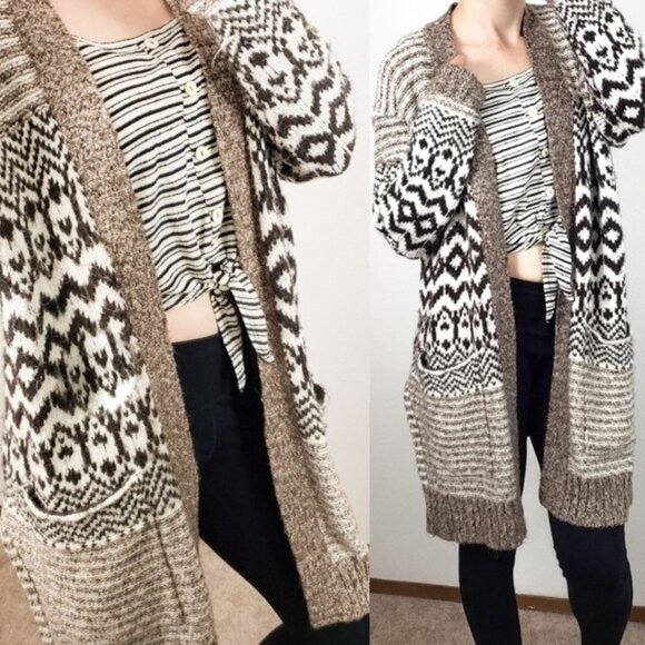 NEW American Eagle Alpaca Knit Cardigan Sweater Longline Fair Isle Open Front XS - Picture 1 of 7